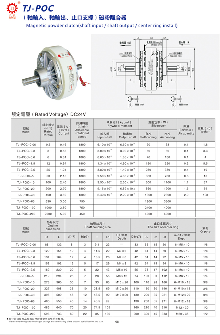 双轴磁粉离合器参数