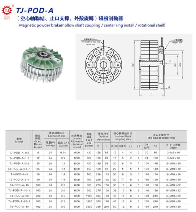 外壳旋转磁粉制动器选型图 外壳旋转磁粉制动器选型图